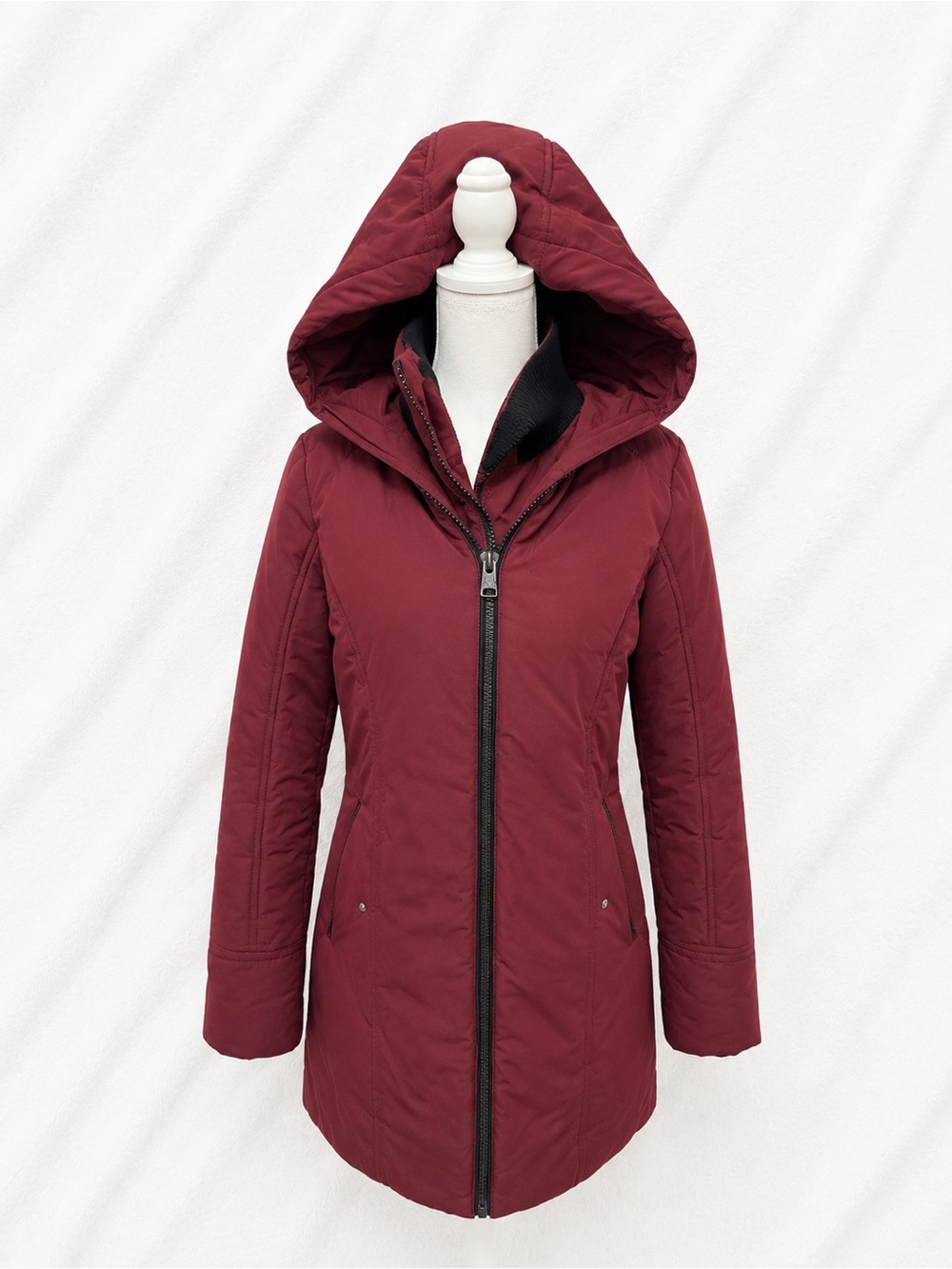 Point Zero Women's Quilted Hooded Puffer Coat in Burgundy